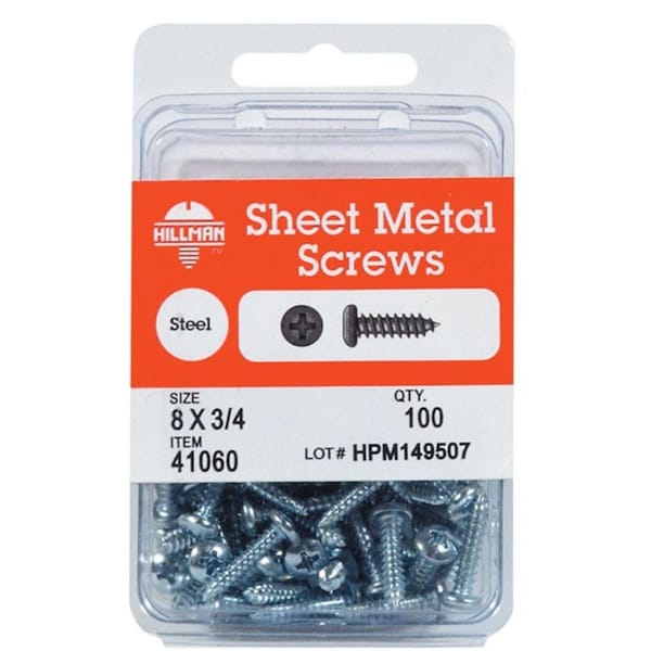 Hillman Sheet Metal Screw, #6 x 3/4 in, Zinc Plated Steel Pan Head 5 PK 5303995 - main